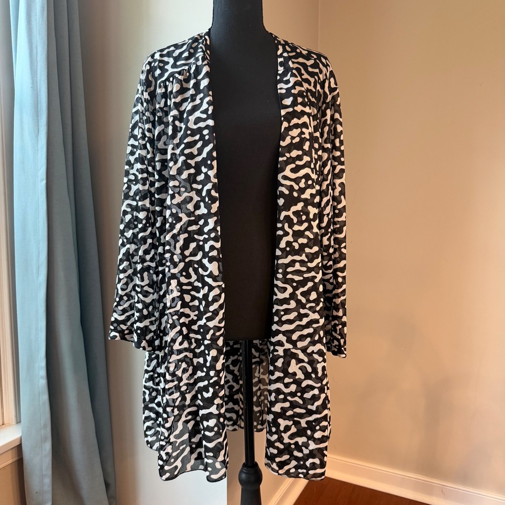 Vintage 90's Oscar de la Renta Duster Jacket Womens Black White Draped Cocoon